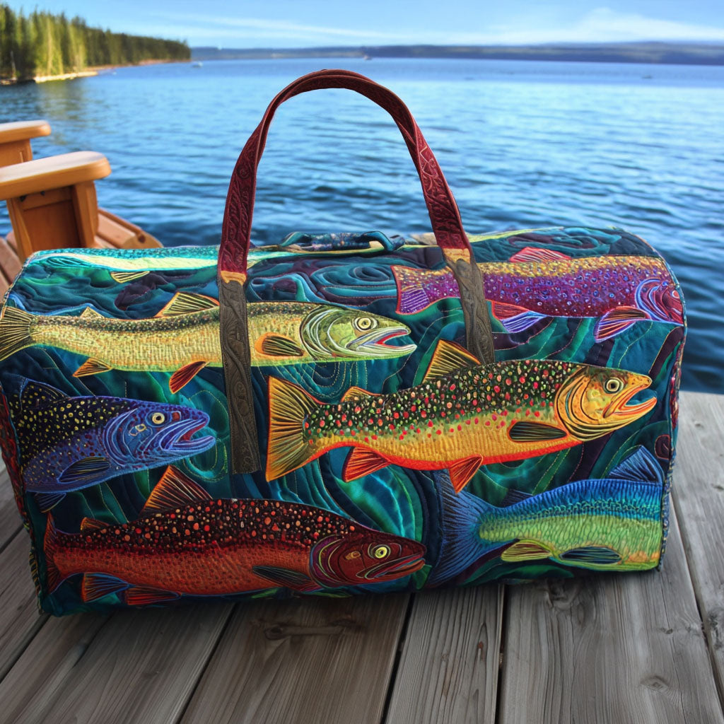 Quilted travel bag with fishing pattern NCU0VT259