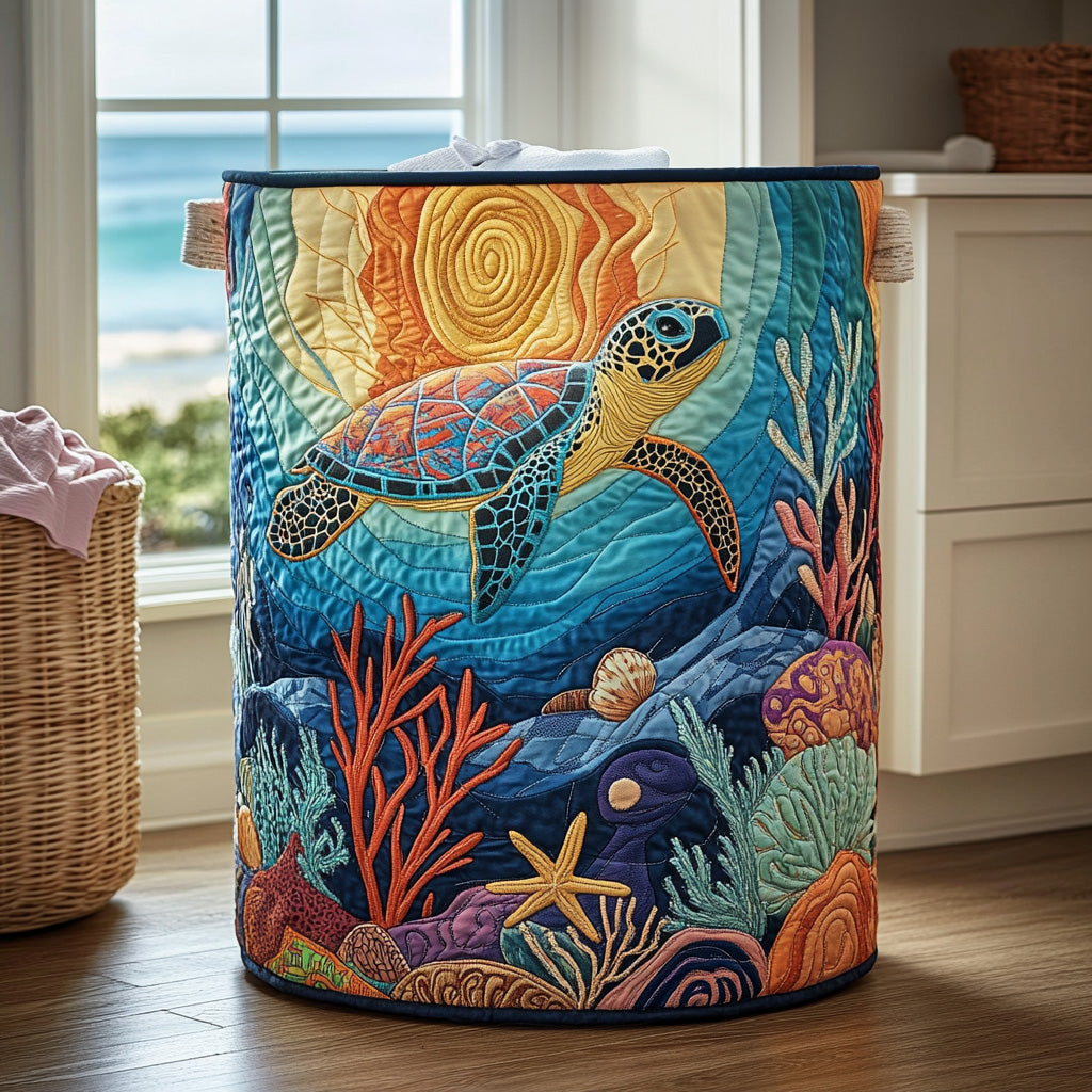 Quilted laundry basket with sea turtle NCU0QN024