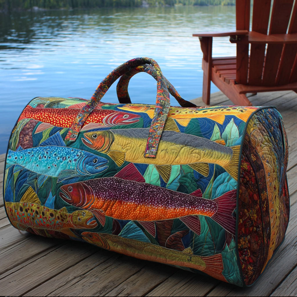 Quilted travel bag with fishing pattern NCU0VT259