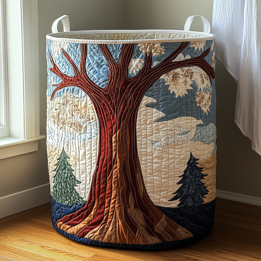 Quilted laundry basket with natural landscape NCU0QN057
