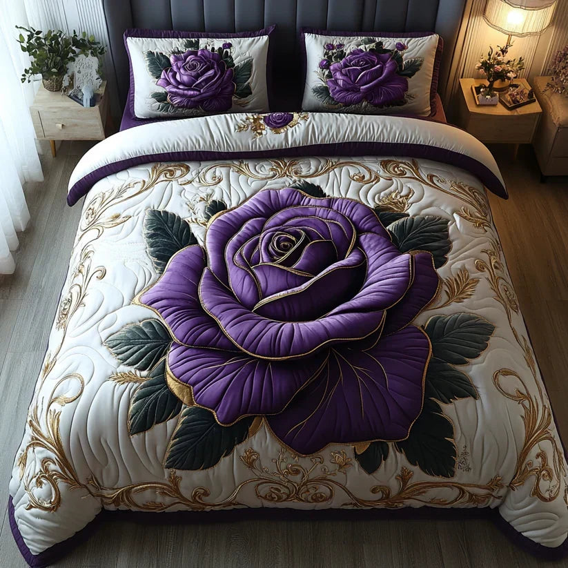 Quilted Bedspread Set - Pink Purple