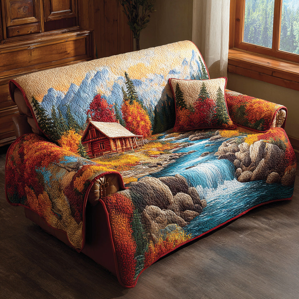 Quilted Sofa Cover Forest – Non-Slip