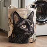 Quilted Laundry Basket — Rustic Black Cat