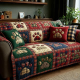 Quilted Sofa Cover Rustic Mix with Paws