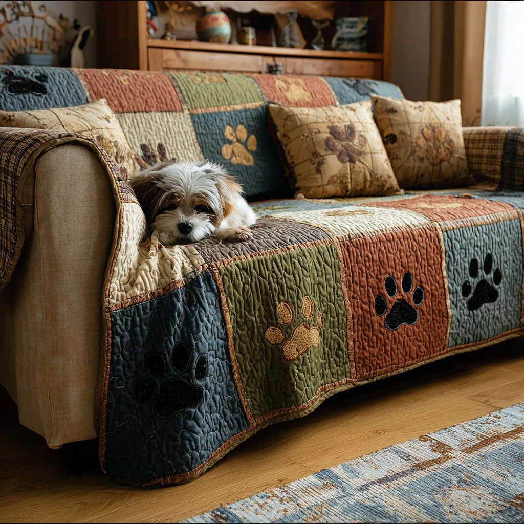 Quilted Sofa Cover with Paw Prints NCU0VT363