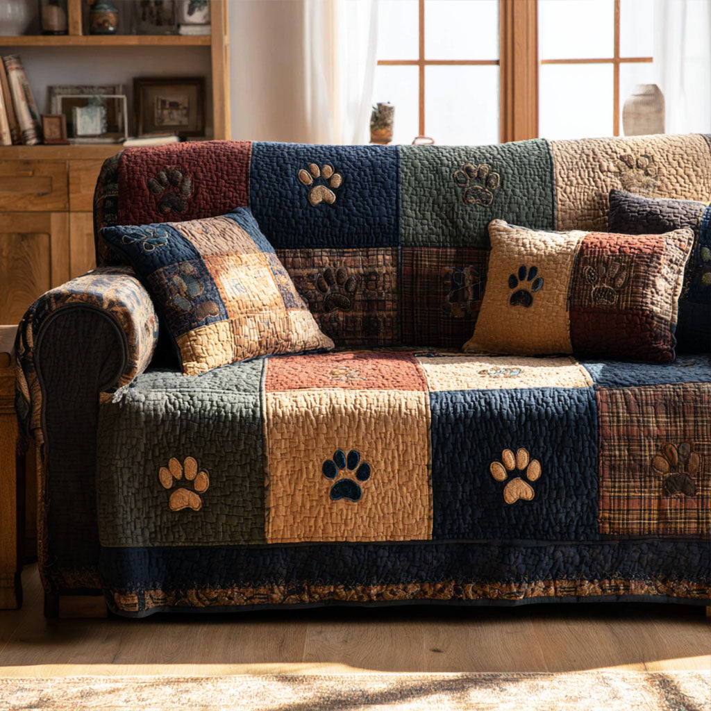 Quilted Sofa Cover with Paw Prints NCU0VT342