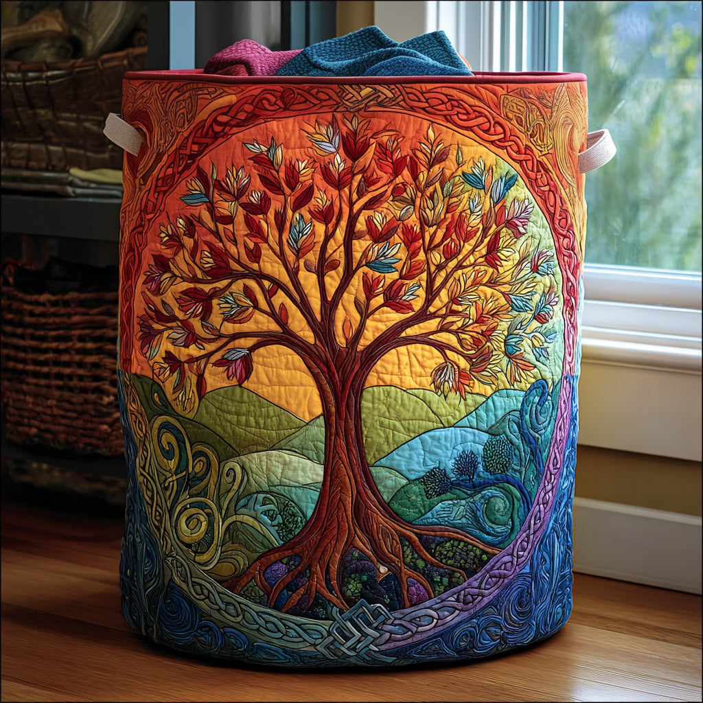 Quilted laundry basket with natural landscape NCU0QN023