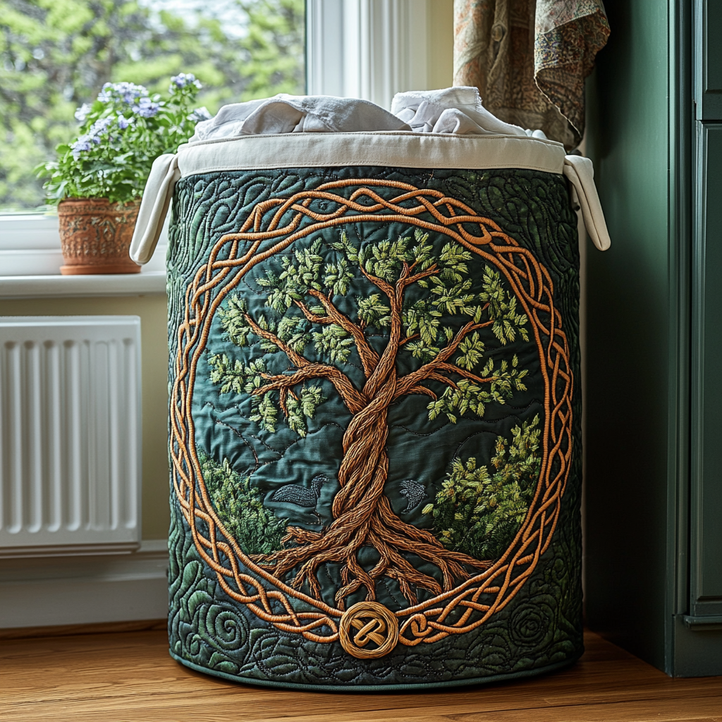 Quilted Laundry Basket — Tree of Life