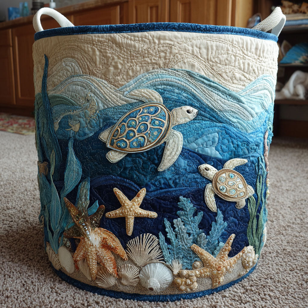 Quilted laundry basket with sea turtle NCU0QN005