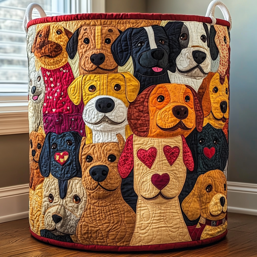 Quilted laundry basket with dog pattern NCU0QN053