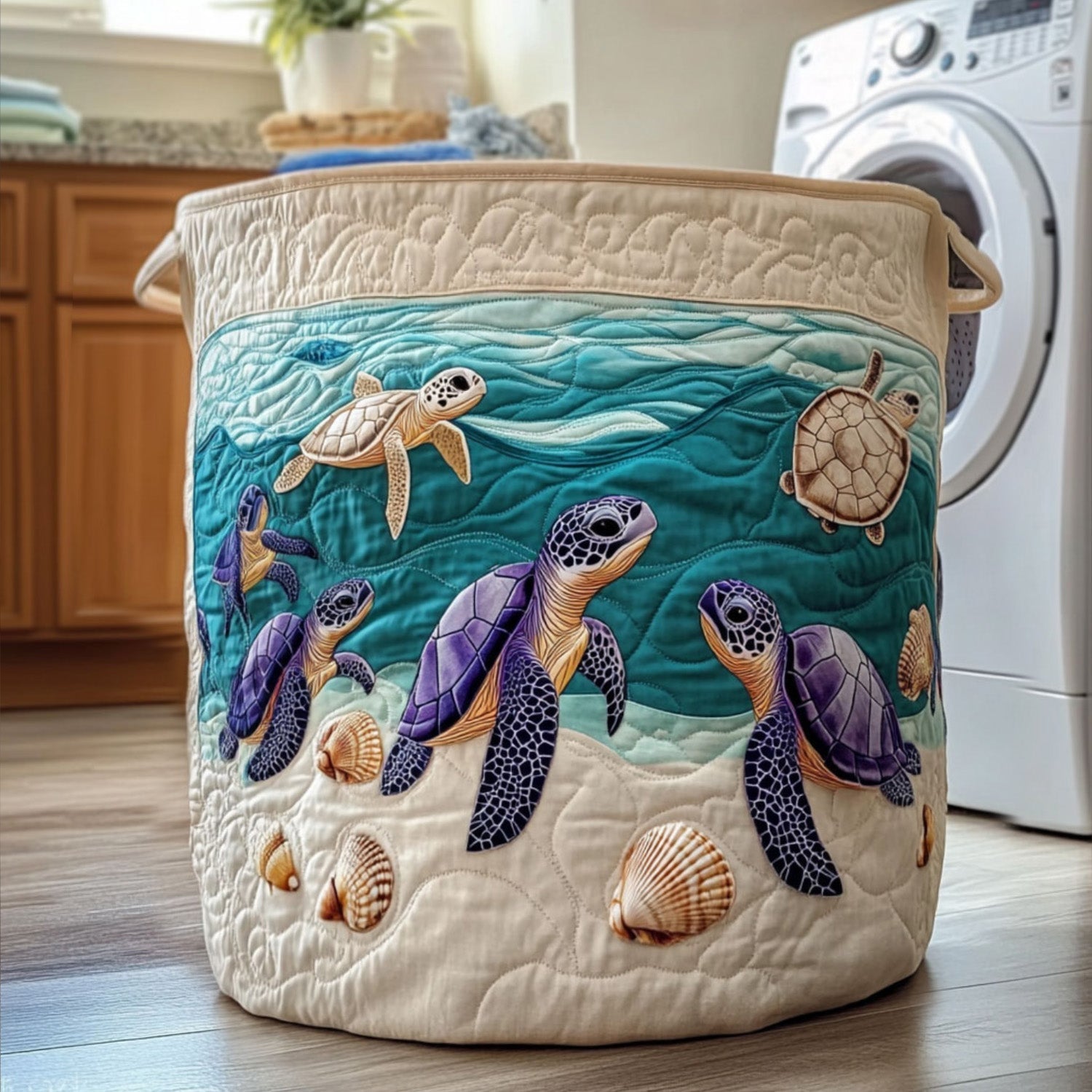 Quilted laundry basket with sea turtle NCU0QN005