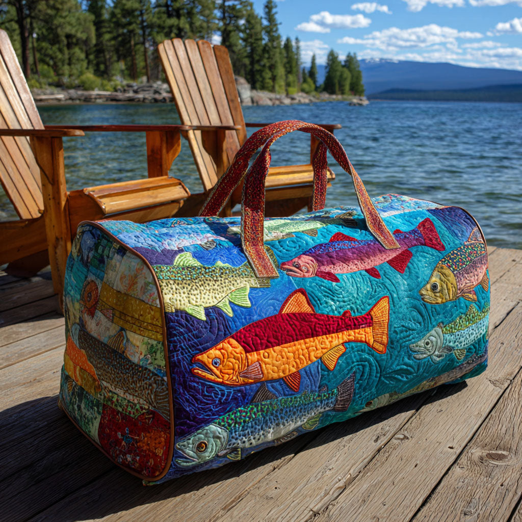 Quilted travel bag with fishing pattern NCU0VT259