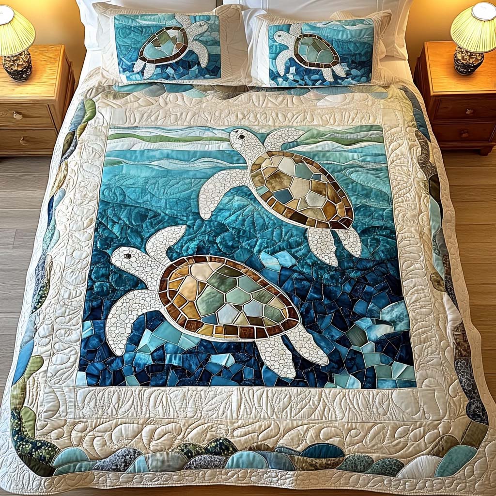 Quilted Bedspread Set - Sea Turtles