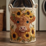 Quilted Laundry Basket — Cows and Sunflowers