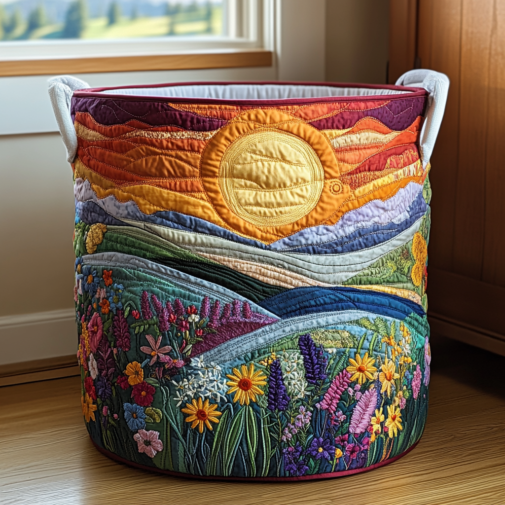Quilted laundry basket with floral pattern NCU0QN025