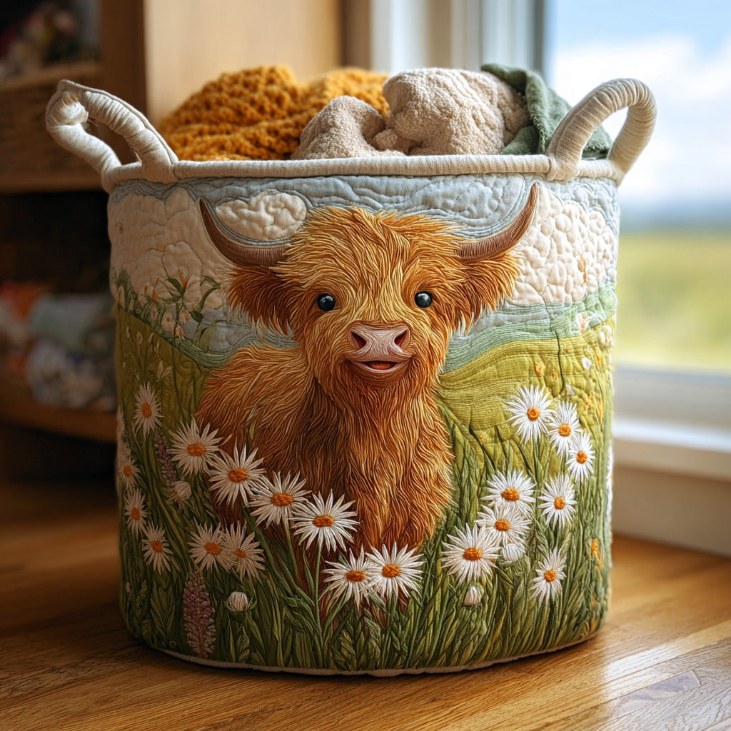Quilted laundry basket with Highland cow NCU0QN015