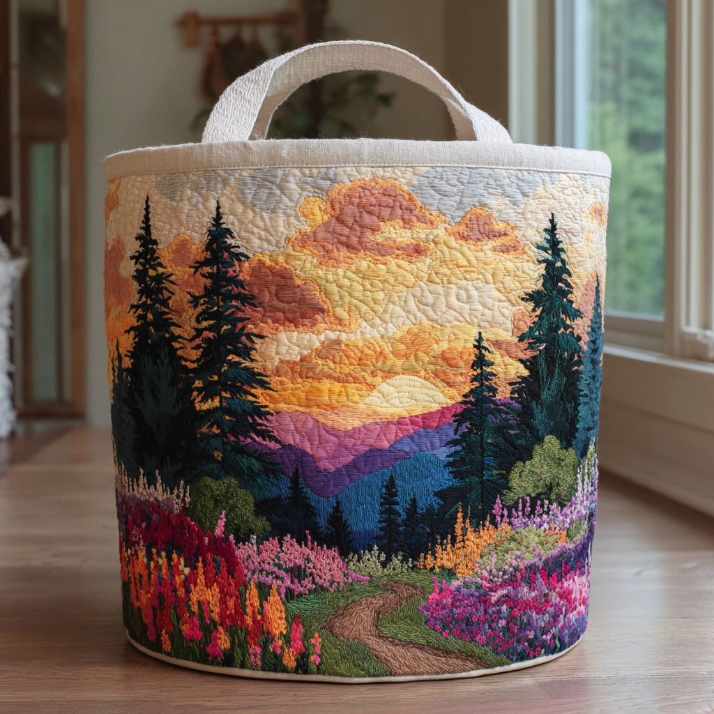 Quilted laundry basket with woodland landscape NCU0QN040