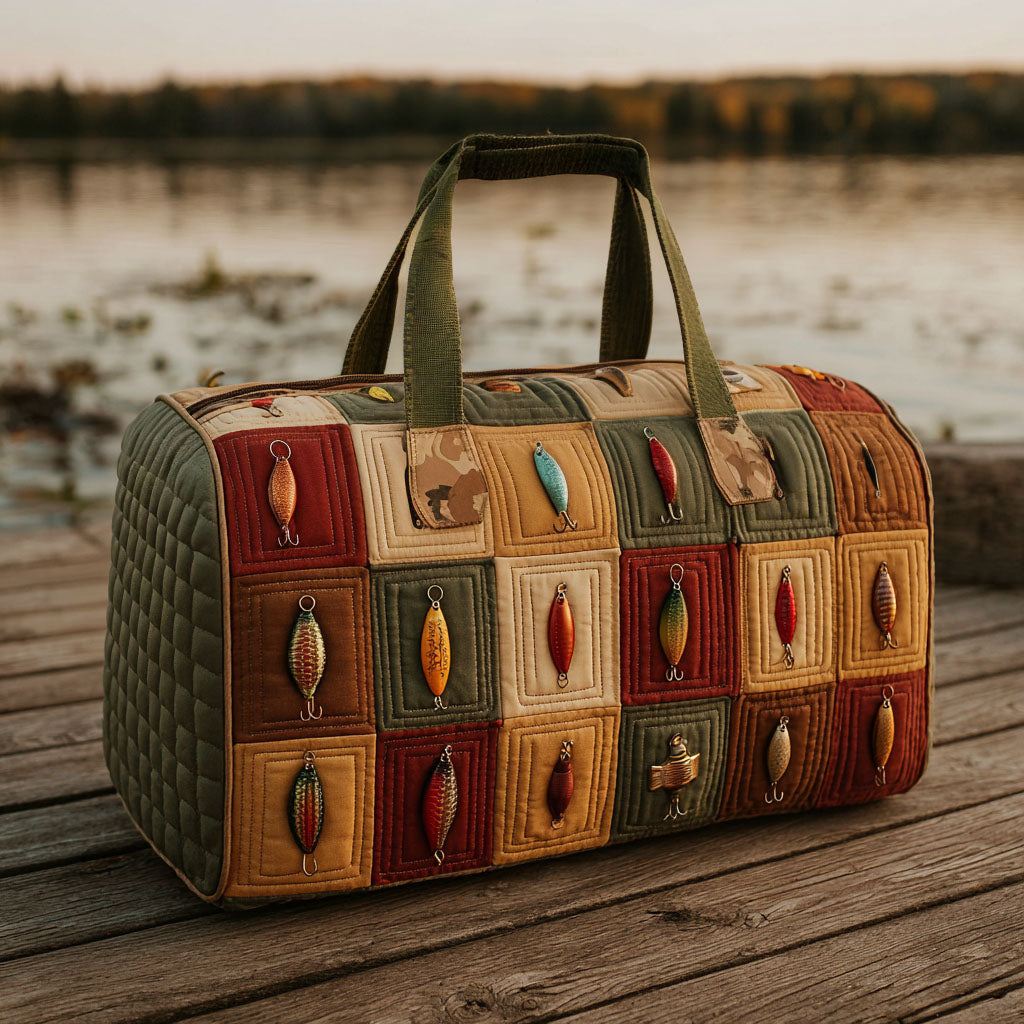 Quilted travel bag with fishing pattern NCU0VT259