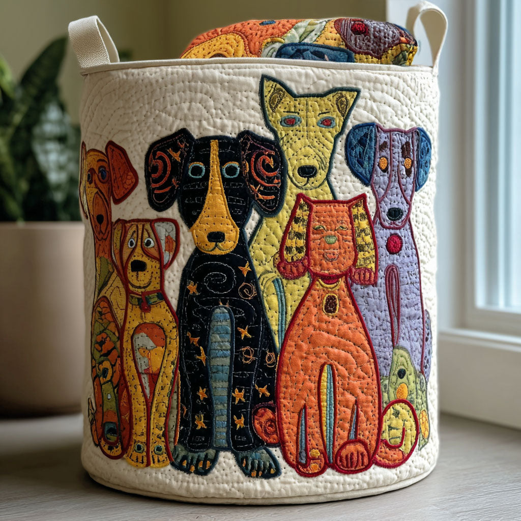 Quilted laundry basket with dog pattern NCU0QN036