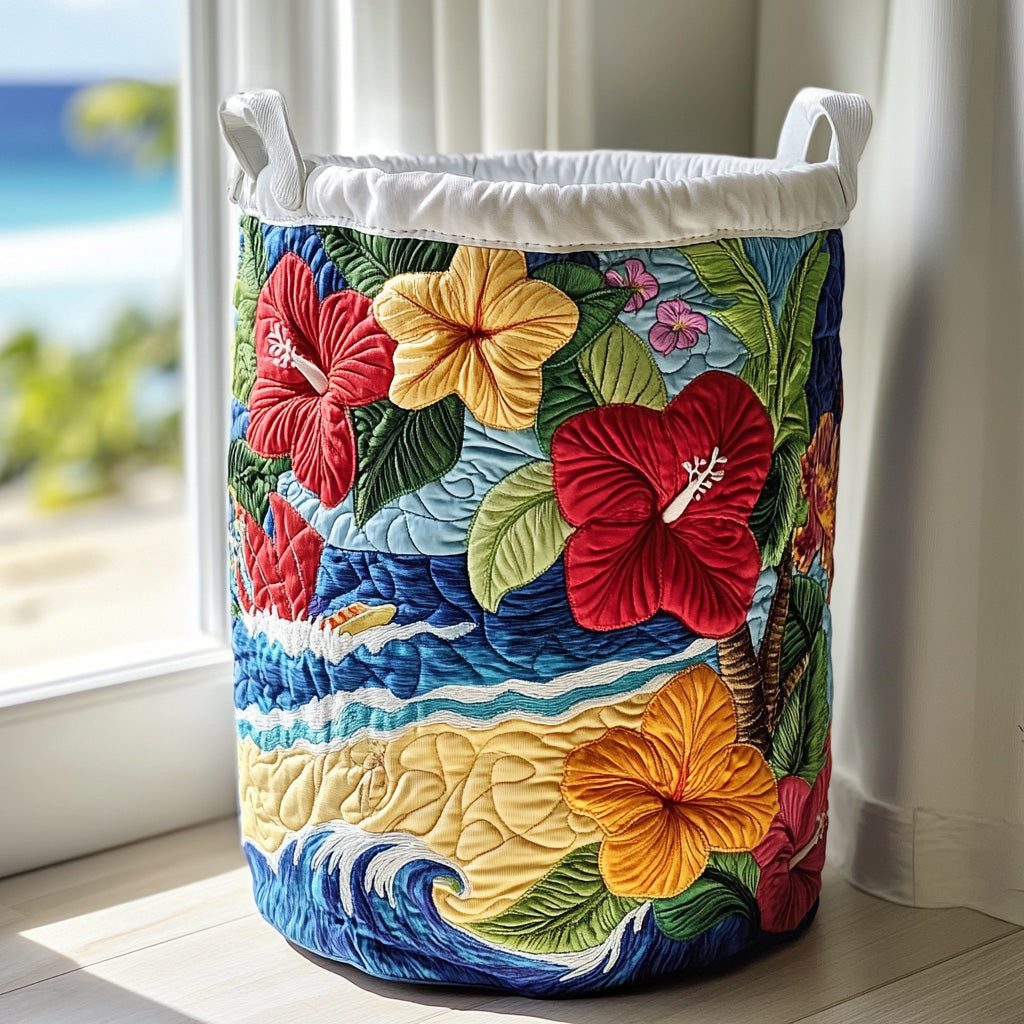 Quilted laundry basket with tropical pattern NCU0QN021