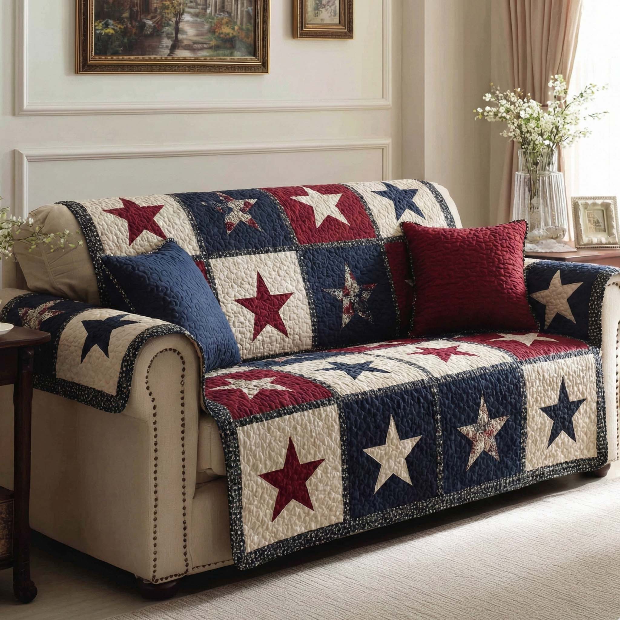 Quilted Sofa Cover American Country Style