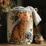 Quilted Laundry Basket — Cat with Golden Whiskers