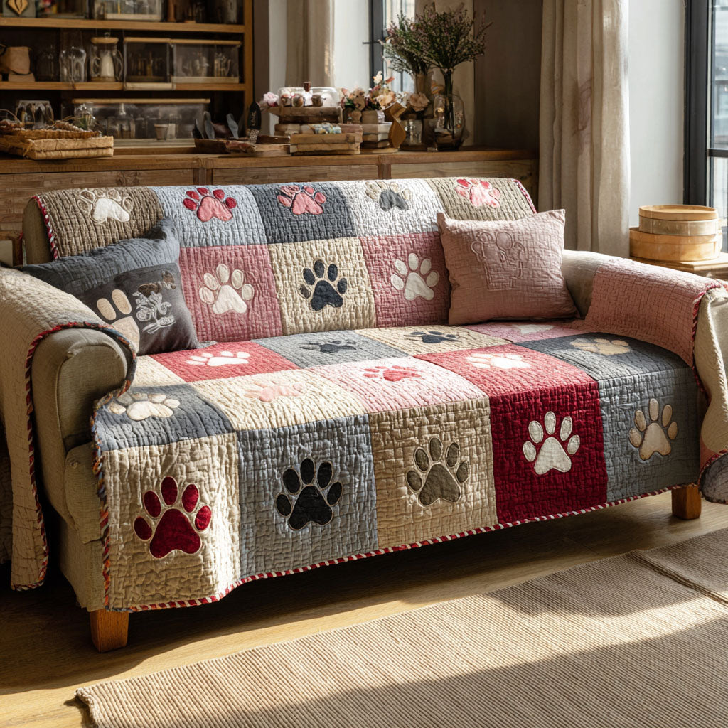 Quilted Sofa Cover with Paw Prints NCU0VT363