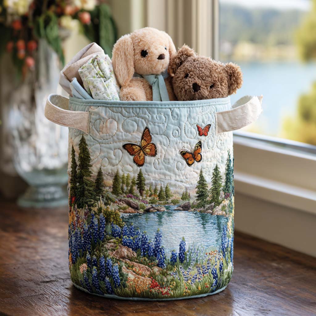 Quilted laundry basket with blue flowers NCU0QN009