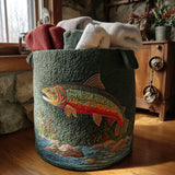 Quilted laundry basket with fish and natural landscape NCU0PTT1738