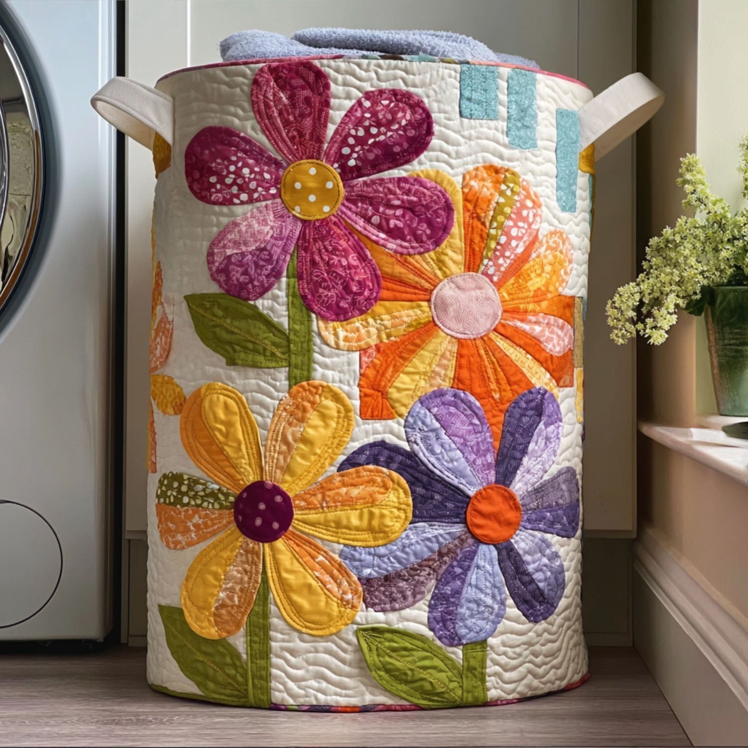 Quilted Laundry Basket — Flowers
