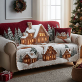 Quilted Sofa Cover with Winter Cabin Design NCU0DK11476