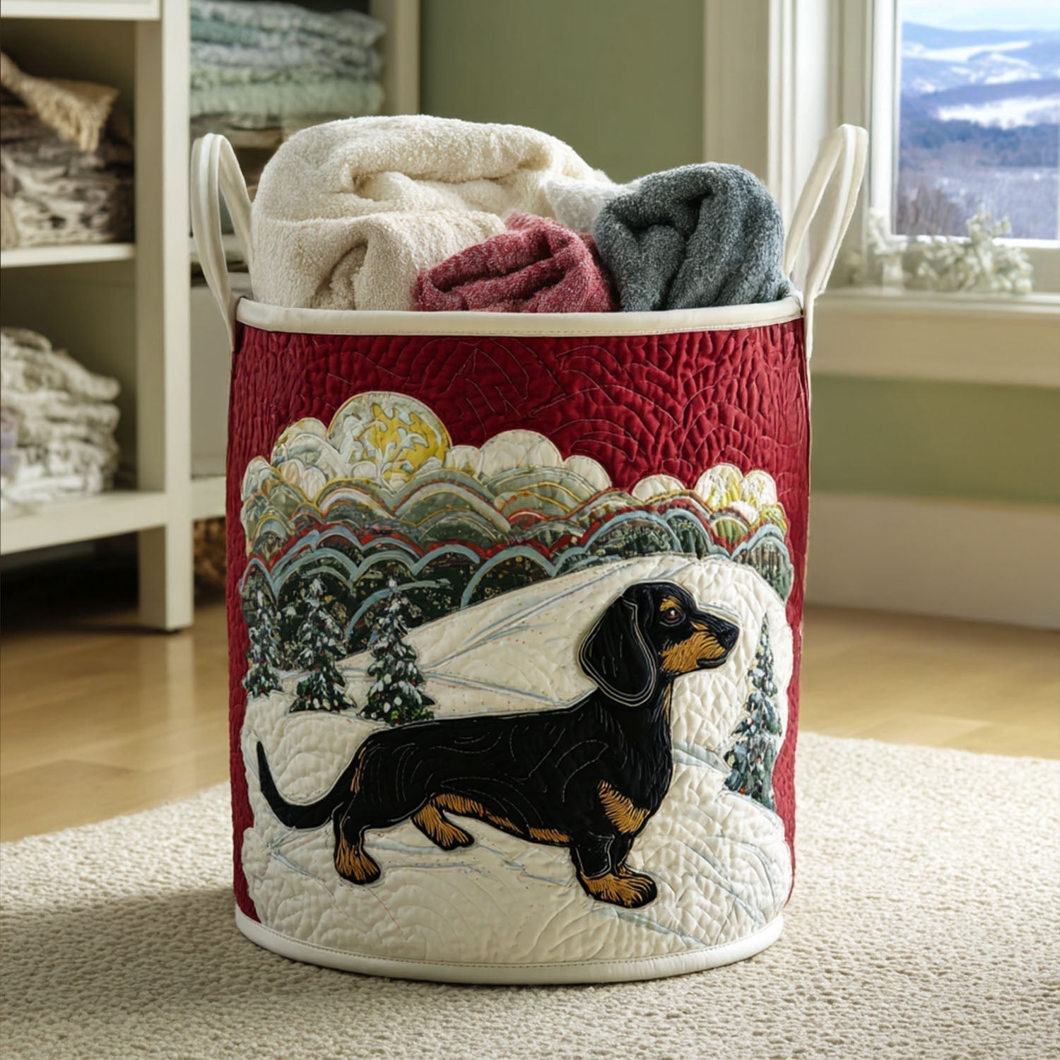 Quilted Laundry Basket — Dog Pattern