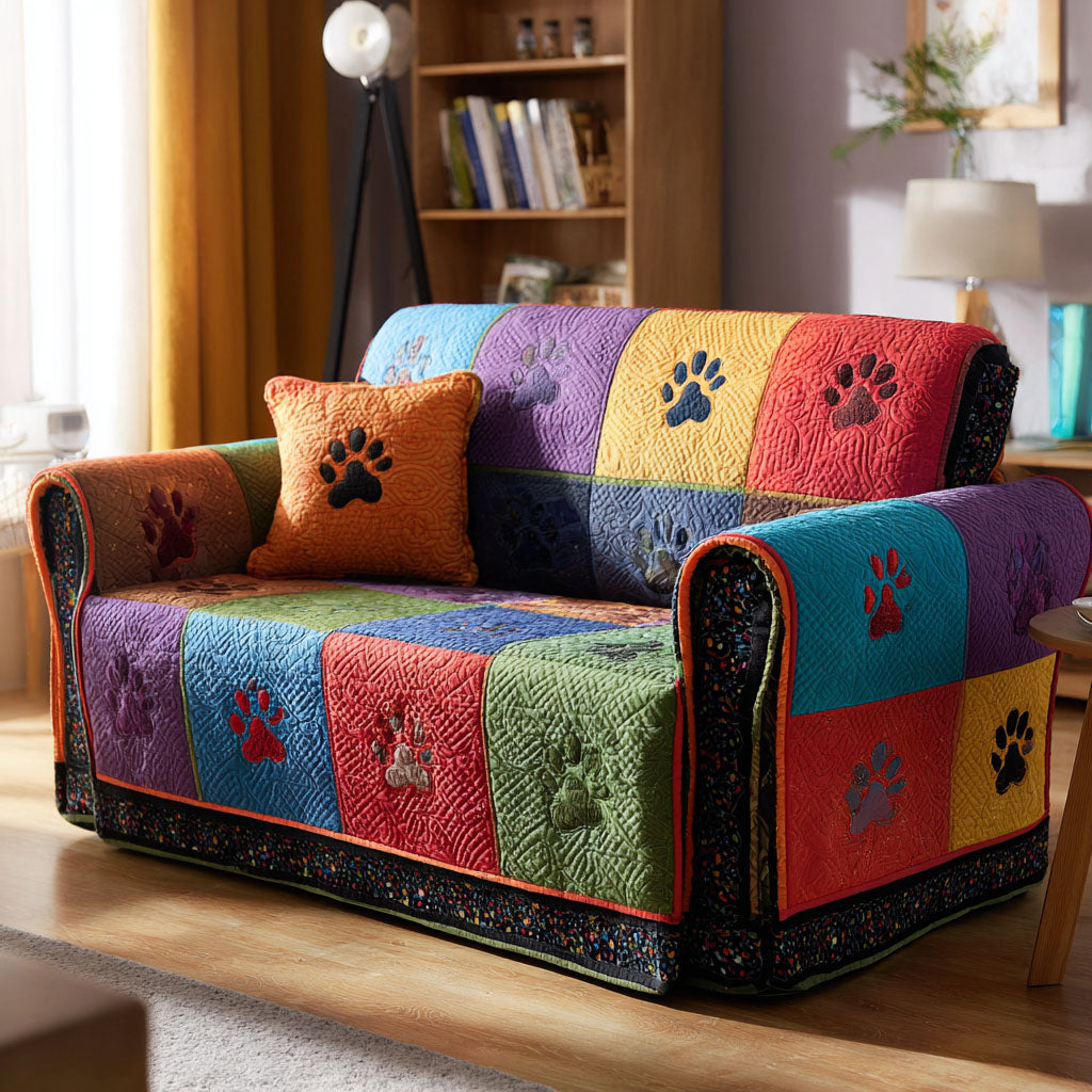 Quilted Sofa Cover with Paw Print