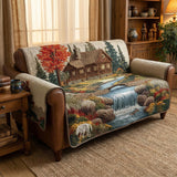 Quilted Rustic Sofa Cover in the Woods – Non-Slip