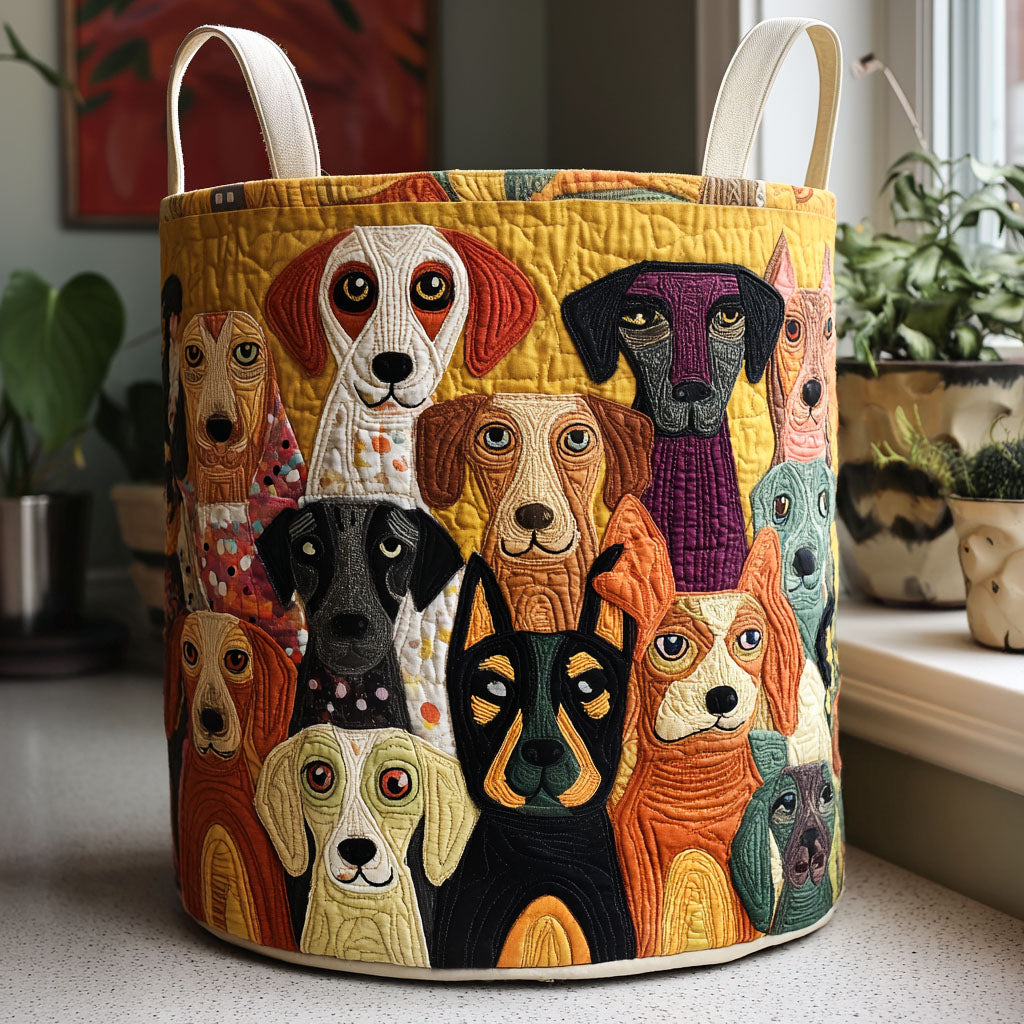 Quilted Laundry Basket — Dog Pattern