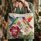 Quilted Floral Bag with Hummingbirds and White Flowers – Two Sizes