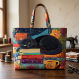 Women's Bag with Black Cat, Books, and Mugs – Two Sizes