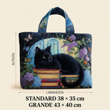 Black Cat on Books Quilted Bag – Gift Idea