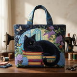 Black Cat on Books Quilted Bag – Gift Idea