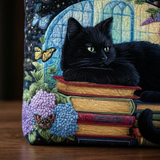 Black Cat on Books Quilted Bag – Gift Idea