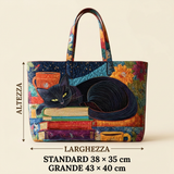 Women's Bag with Black Cat, Books, and Mugs – Two Sizes