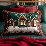Quilted cushion cover with a snow-covered village at night NCU0XD154
