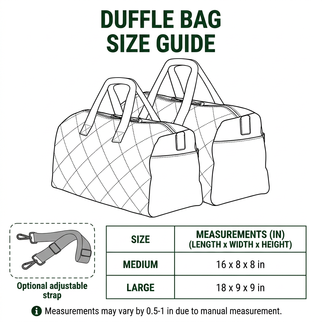 Quilted duffle bag size guide